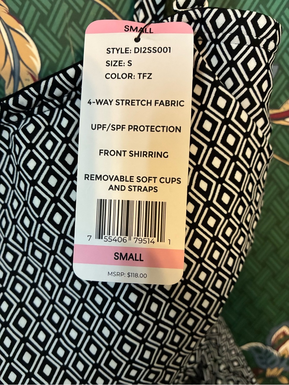 DKNY Black & White Geometric One-Piece Swimsuit - Picture 3 of 3
